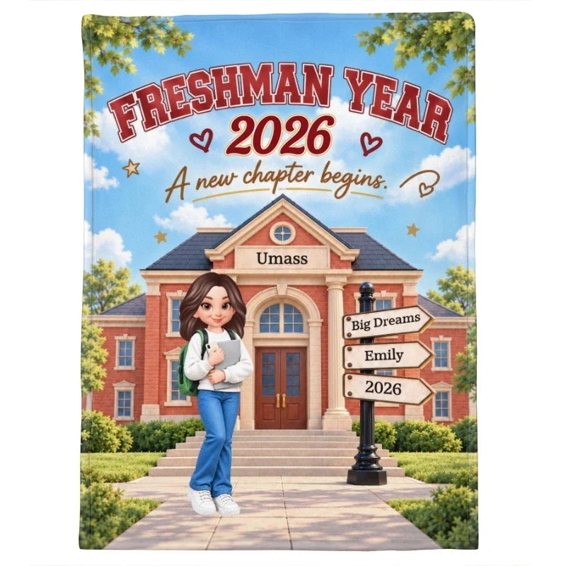 Personalized Fleece Blanket, Student Holding Books on a Sunny Campus, Unique College Gift