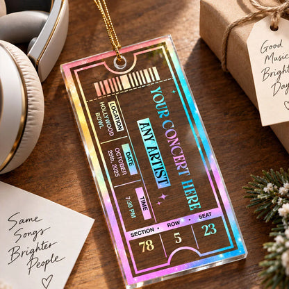 Personalized Concert Ticket Acrylic Ornament, Blue Music Keepsake, Unique Christmas Gift for Music Fans