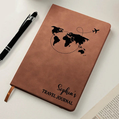 Personalized Leather Journal for Travel Memories with Compass and Luggage Art, Creative Gift for Friends