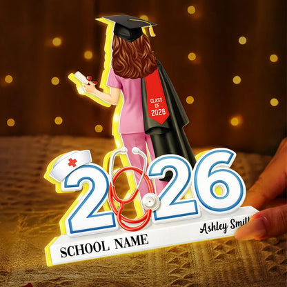 Personalized Graduation Acrylic Light Box for Nurse Senior, Warm Glow Bedroom Lamp, Unique Keepsake Gift