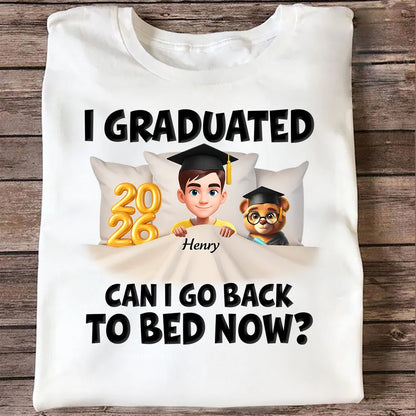 Funny Class of 2026 Graduation Classic Tee - Personalized Name Cartoon In Bed Design - Unique Gift For Grad
