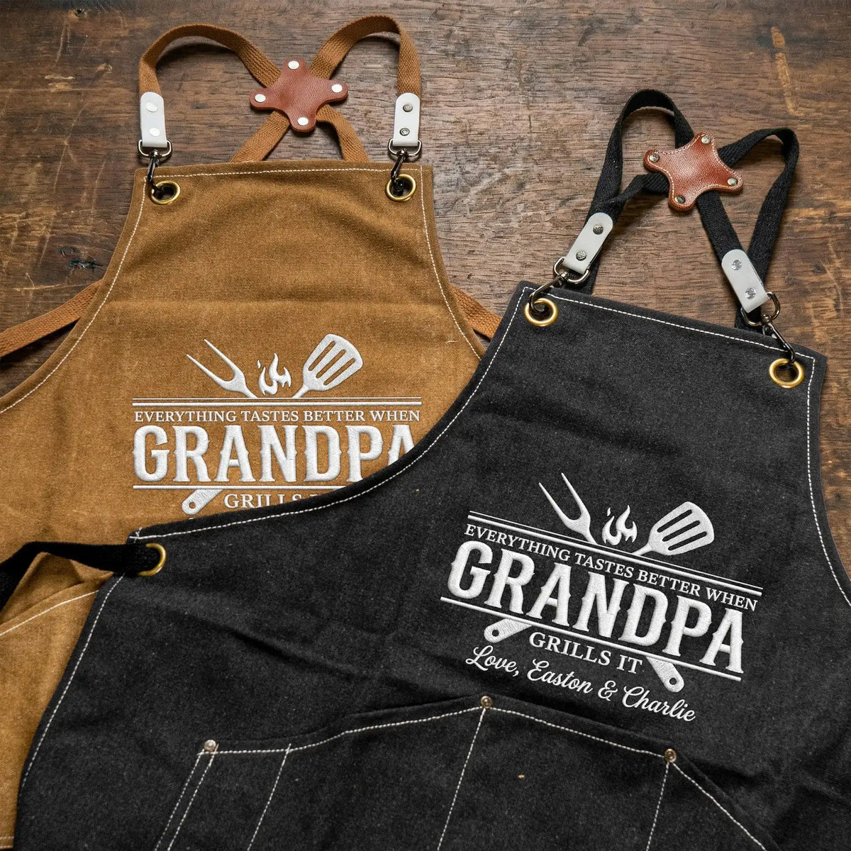 Everything Tastes Better Personalized Canvas Pocket Apron, Unique Grill Gift for Grandpa