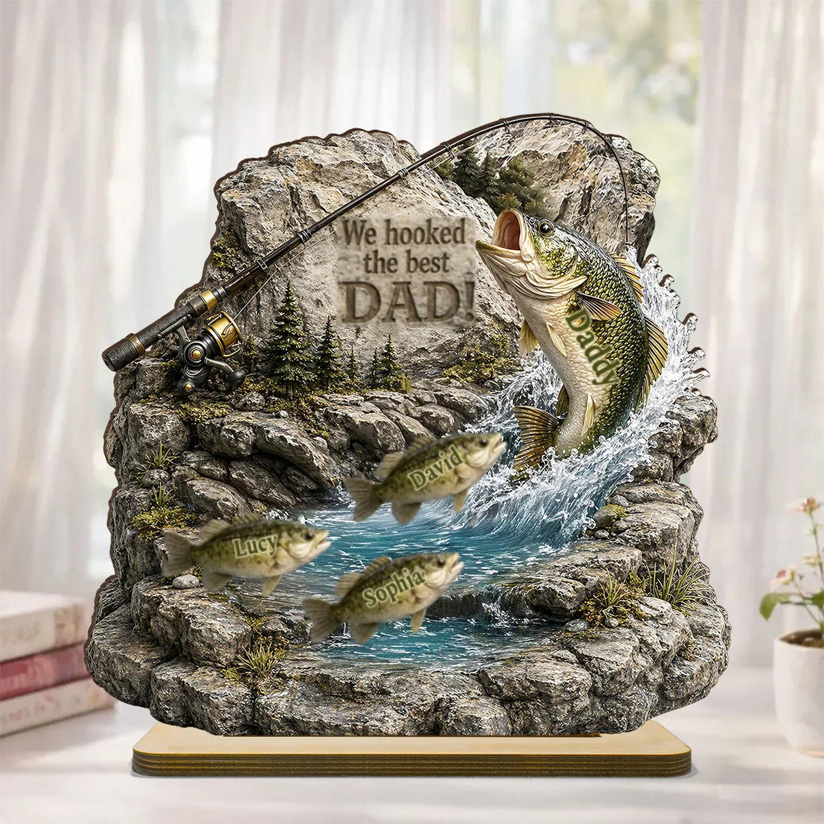 We Hooked the Best Dad 2-Layer Wooden Plaque, Creative Custom Gift from Kids