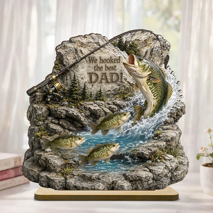 We Hooked the Best Dad 2-Layer Wooden Plaque, Creative Custom Gift from Kids