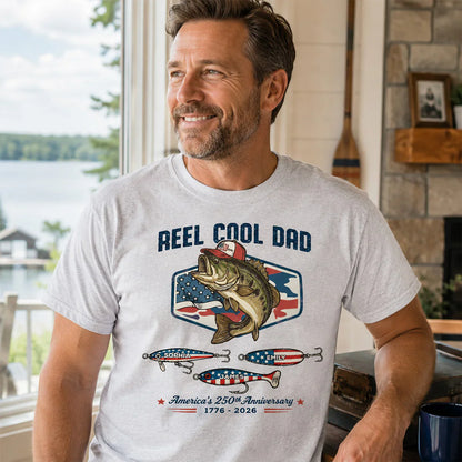 Personalized Classic Tee with Fishing Bass Art, Patriotic Papa Shirt, Unique Gift for Dad or Grandpa
