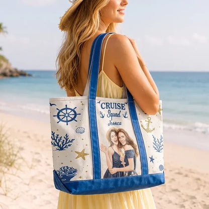Personalized Oxford Cloth Tote Bag, Custom Watercolor Sunhat Traveler, Unique Cruise Gift for Women