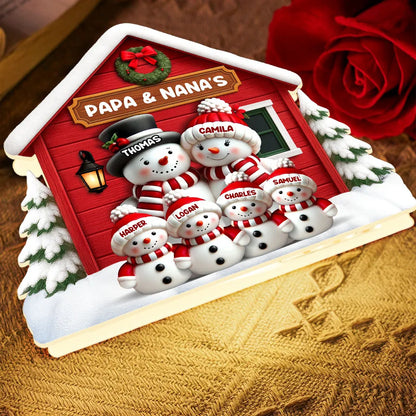 Personalized Acrylic Light Box with Snowman Family House, Cozy Christmas Décor and Unique Holiday Gift for Parents Grandparents
