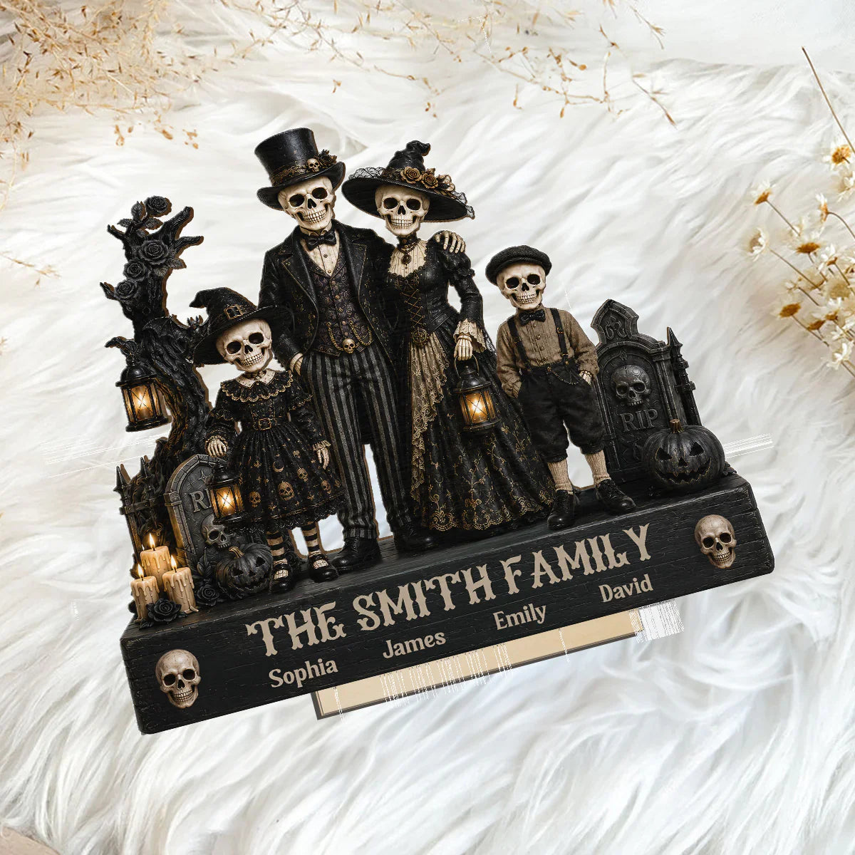 Standing Gothic Skeleton Family 2-Layer Wooden Plaque, Personalized Keepsake, Creative Gift for Family