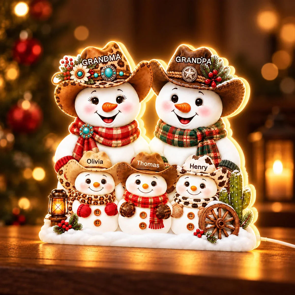 Personalized Acrylic Light Box, Grandma and Grandpa Snowmen, Heartwarming Creative Gift for Family
