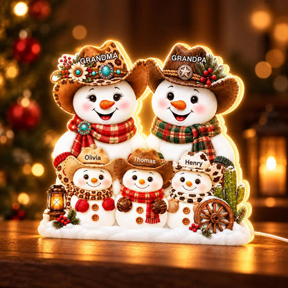 Personalized Acrylic Light Box, Grandma and Grandpa Snowmen, Heartwarming Creative Gift for Family