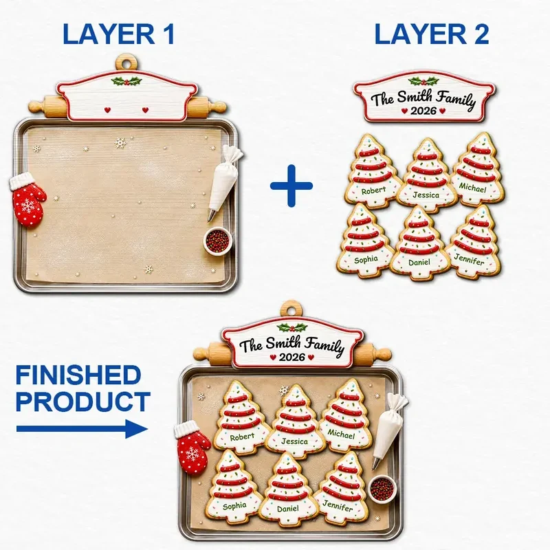 2-Layer Wooden Ornament, Personalized Family Tree Cookies in Warm Red & Green, Creative Gift for Parents