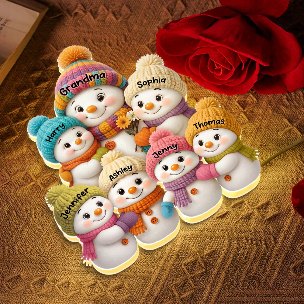 Shaped Acrylic Block Plaque Snowman Family – Cozy Winter Mantel Décor, heartwarming keepsake, perfect gift for Grandma
