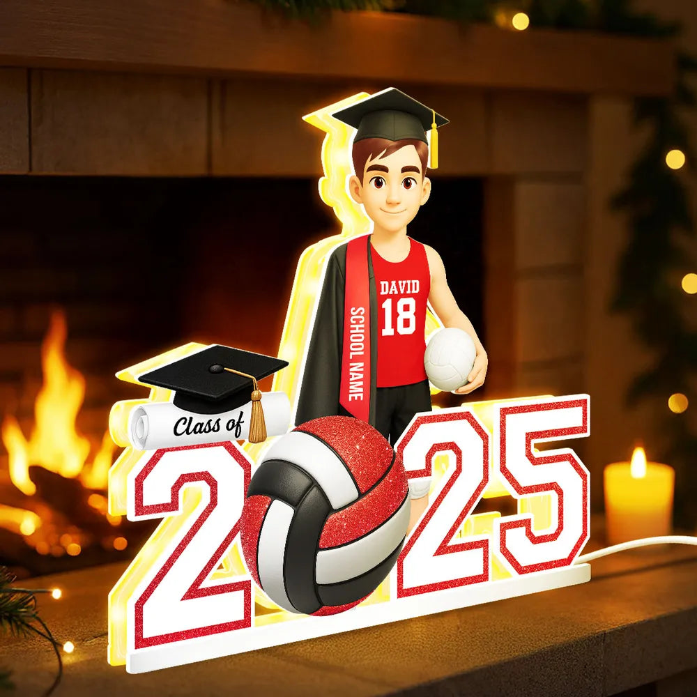 Graduation Acrylic Light Box with Custom Volleyball Player, Soft Atmosphere Lighting Keepsake for Class of 2025 and Unique Gift for Friends