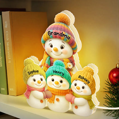 Snowman Grandma with Kids Acrylic Light Box, glowing winter family scene, heartwarming Christmas décor and perfect gift for grandma