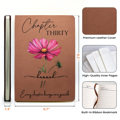 Personalized Leather Journal with Birth Year Chapter and Floral Art, Unique Birthday Gift for Her to Celebrate Every New Chapter