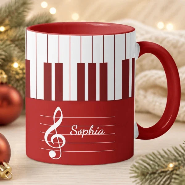 Personalized Two-Tone Mug with Piano Keys and Treble Clef, Unique Gift for Pianists and Music Lovers