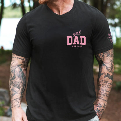 Personalized Girl Dad Dual Print Classic Tee, Pink Bow Design, Crossed Arms Look, Unique Creative Gift for Dad
