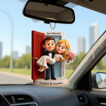 Just Married Acrylic Ornament, Groom Carrying Bride Design, Wedding Keepsake Gift