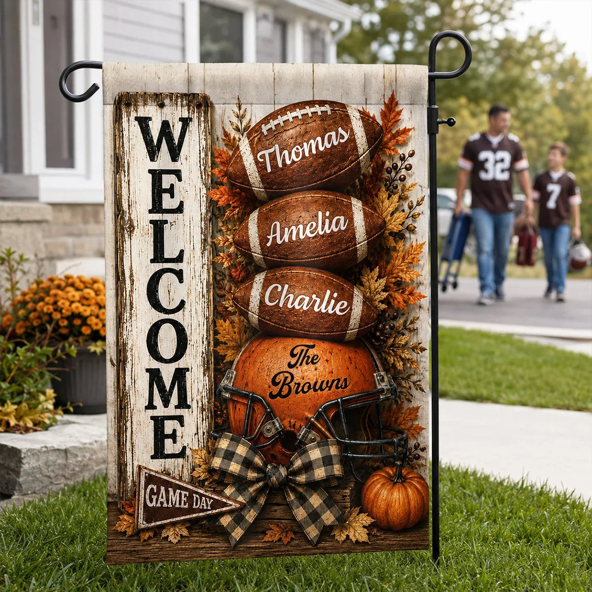 Football Family Garden Flag, Personalized Autumn Yard Decor Celebrating Team Spirit, Creative Gift for Mom & Dad