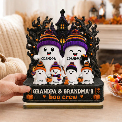 2-Layer Wooden Plaque, Grandpa & Grandma's Boo Crew Haunted House, Creative Gift for Grandparents