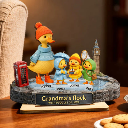 Personalized 2-Layer Wooden Plaque Grandma's Flock Scene, Unique Gift for Grandma or Nanny, Heartwarming Family Keepsake