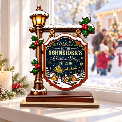 2-Layer Wooden Plaque, Personalized Snowy Christmas Village Keepsake, Creative Gift for Parents & Grandparents