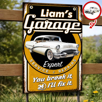 Personalized Rectangular Iron Sign, You Break It, I'll Fix It Garage Art, Creative Gift for Auto Enthusiasts