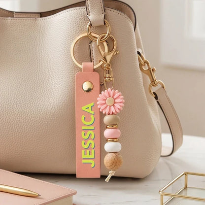 Personalized PU Leather Daisy Keychain, Cheerful Earth Tone Keepsake, Creative Gift for Daughter, Teacher or Coworker