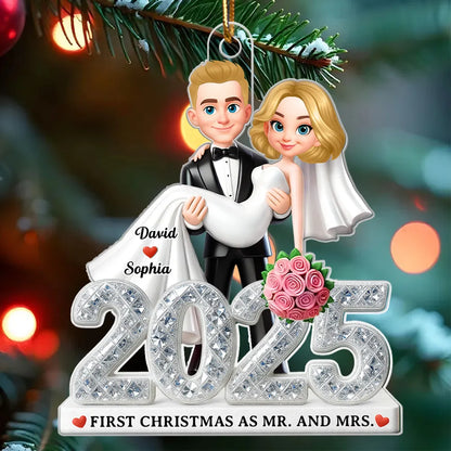 Personalized Acrylic Ornament for Newlyweds – Our First Christmas Married Couple Design, Sparkling Detail, Unique Keepsake Gift
