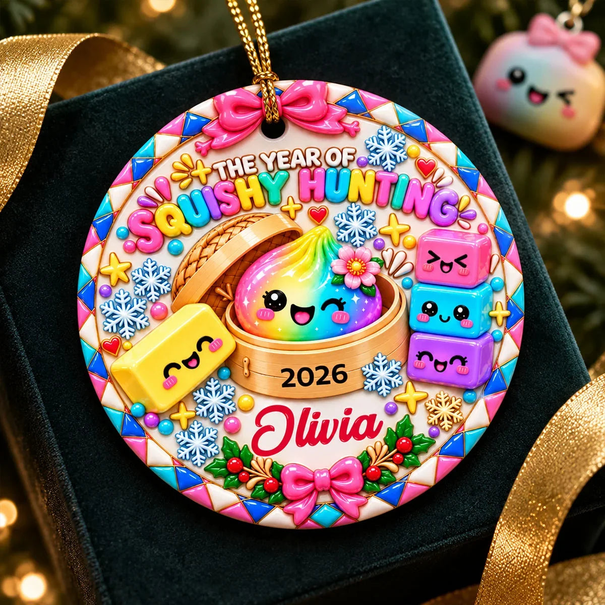 Personalized Ceramic Ornament, Colorful Squishy Hunting Keepsake, Unique Christmas Gift for Daughter