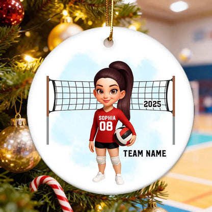 Volleyball Ceramic Ornament — customizable team & number, net backdrop — celebrate big wins, perfect gift for players & coaches