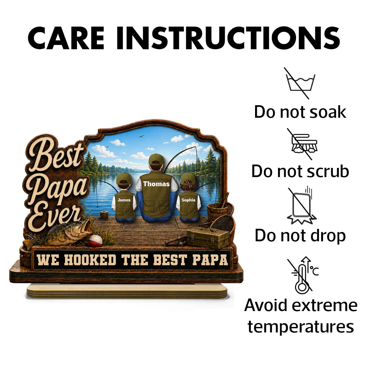 Best Dad Ever 2-Layer Wooden Plaque, Custom Fishing Lake Scene, Creative Gift for Papa