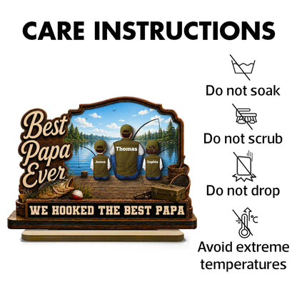 Best Dad Ever 2-Layer Wooden Plaque, Custom Fishing Lake Scene, Creative Gift for Papa