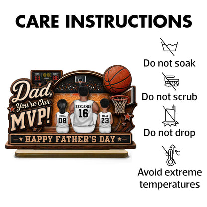 Dad You're Our MVP 2-Layer Wooden Plaque, Custom Basketball Court Keepsake, Creative Gift for Dad