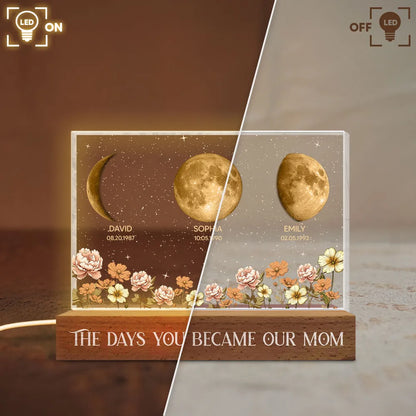 The Days You Became Our Mom Block LED Light Plaque, Custom Night Light for Bedroom or Office Desk, Meaningful Gift