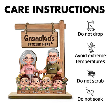2-Layer Wooden Plaque for Grandma - Grandkids Spoiled Here Sign with Sweet Grandparent Scene - Creative Gift