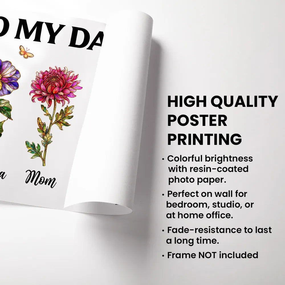 To My Daughter Poster with Floral Illustration and Loving Message, Personalized Wall Decor, Unique Gift for Daughter