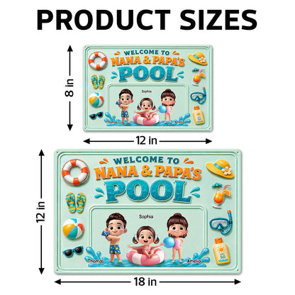 Personalized Rectangular Iron Sign, Nana & Papa's Poolside Kids, Unique Gift for Grandparents