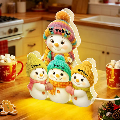Snowman Grandma with Kids Acrylic Light Box, glowing winter family scene, heartwarming Christmas décor and perfect gift for grandma
