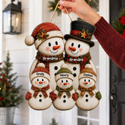 Personalized Wooden Sign, Heartwarming Grandparents and Grandkids Snowman Scene, Creative Family Gift