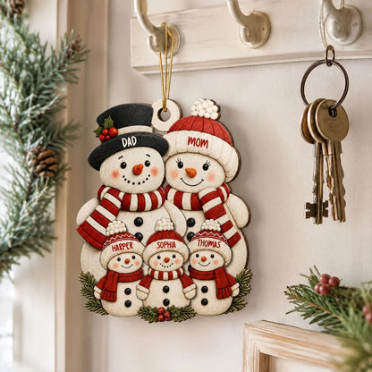 Personalized Wooden Ornament, Snowman Grandparents with Grandkids, Festive Tree Decor, Unique Family Gift