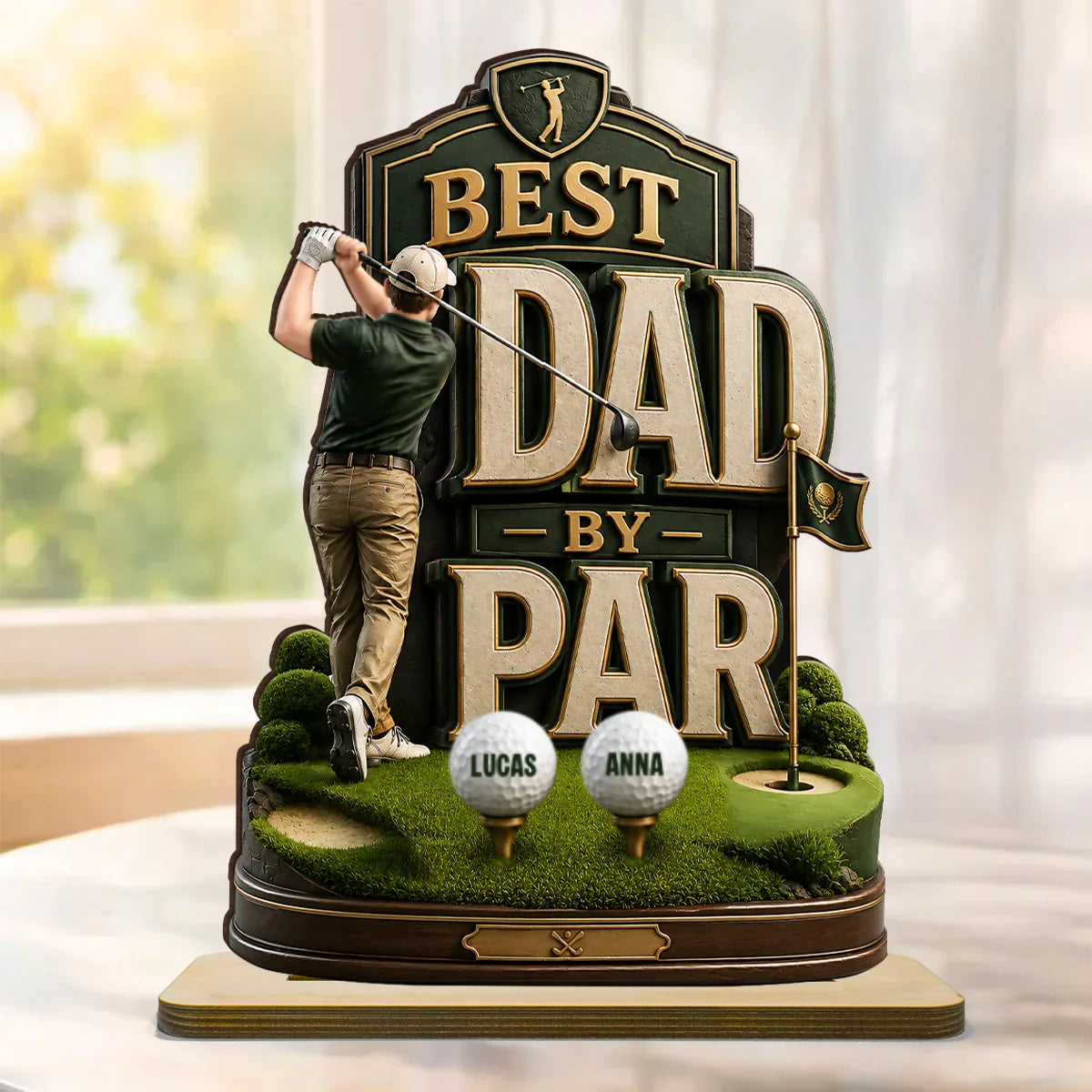 Personalized 2-Layer Wooden Plaque For Golf Dad, Swinging Golfer Unique Father's Day Gift