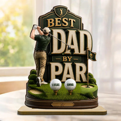 Personalized 2-Layer Wooden Plaque For Golf Dad, Swinging Golfer Unique Father's Day Gift