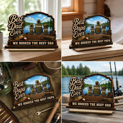 Best Dad Ever 2-Layer Wooden Plaque, Custom Fishing Lake Scene, Creative Gift for Papa