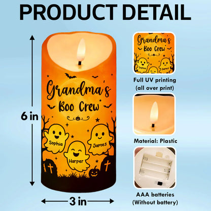 Grandma's Boo Crew Personalized Flameless LED Candle, Halloween Decor, Unique Gift for Grandma