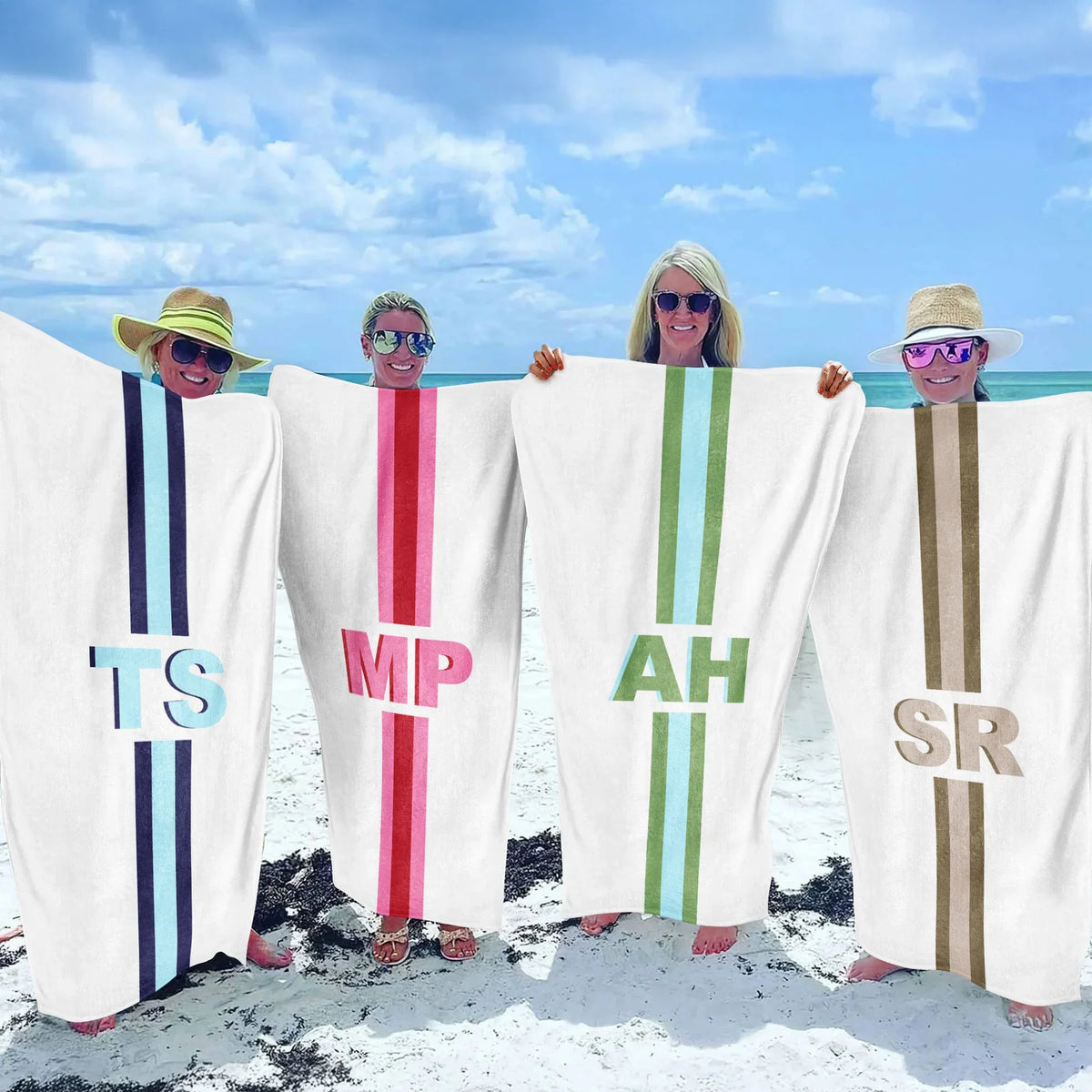 Personalized Monogram Beach Towel With Color Stripe, Unique Gift For Beach Trips