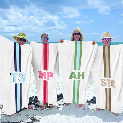 Personalized Monogram Beach Towel With Color Stripe, Unique Gift For Beach Trips