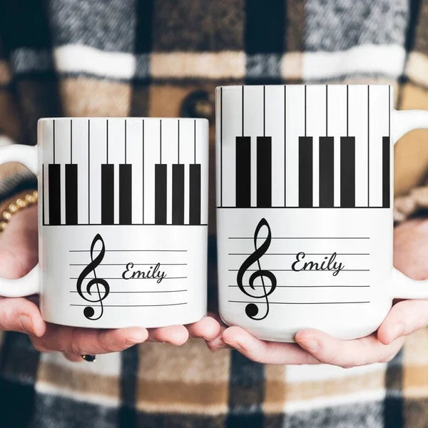 Personalized Two-Tone Mug with Piano Keys and Treble Clef, Unique Gift for Pianists and Music Lovers
