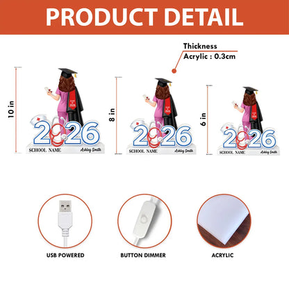 Personalized Graduation Acrylic Light Box for Nurse Senior, Warm Glow Bedroom Lamp, Unique Keepsake Gift
