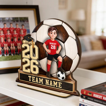 Personalized Soccer Graduation 2-Layer Wooden Plaque for Son or Daughter, Field-Ready Keepsake, Unique Gift